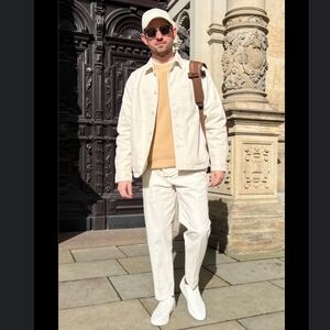 Uniqlo Over Shirt Utility Canvas Lightweight Jacket sz L ecru cream unisex